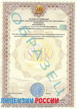 Образец сертификата соответствия (приложение) Удомля Сертификат ISO 13485